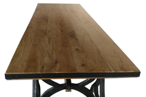 Industrial Sawhorse Dining Table - Cast Iron Base - Wood Beam - Natural - Rustic Deco Incorporated