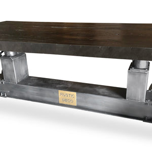 Industrial Trolley Dining Table - Iron Wheels Adjustable Crank - Ebony Rustic - Rustic Deco Incorporated