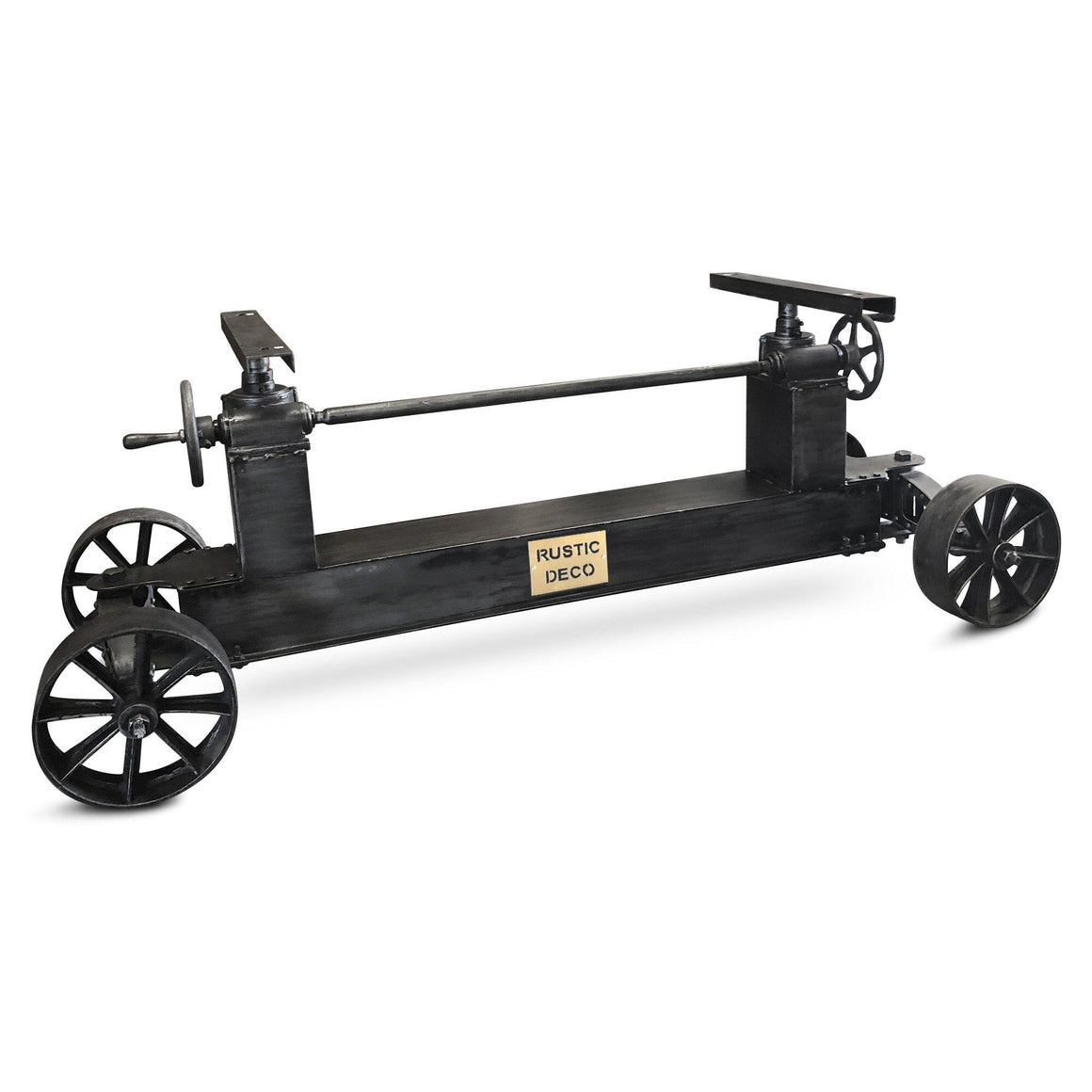 Industrial Trolley Table Desk Base - Iron Wheels - Adjustable Height - DIY DIY Rustic Deco