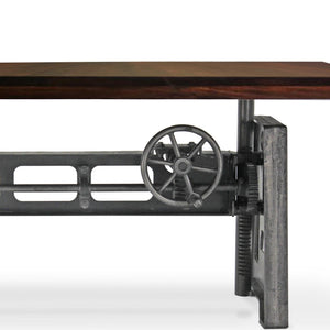 Industrial Writing Table Desk - Adjustable Height Iron Base - Dark Walnut Top - Rustic Deco Incorporated