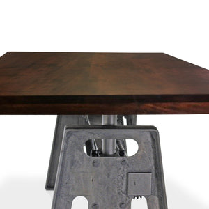 Industrial Writing Table Desk - Adjustable Height Iron Base - Dark Walnut Top - Rustic Deco Incorporated