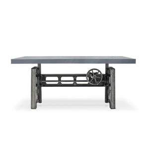 Industrial Writing Table Desk - Adjustable Height Iron Base - Gray Top - Rustic Deco Incorporated