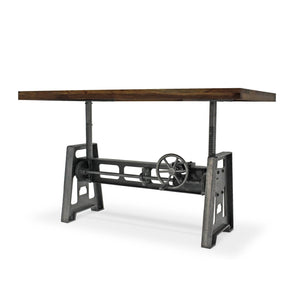 Industrial Writing Table Desk - Adjustable Height Iron Base - Natural - Rustic Deco Incorporated