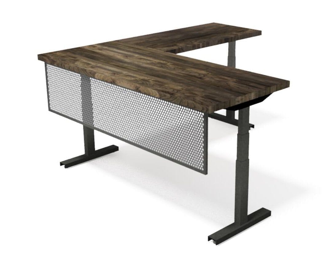 Iron Age Modern Industrial Desk - Steel Base - Adjustable Height - L Shape - Rustic Deco Incorporated