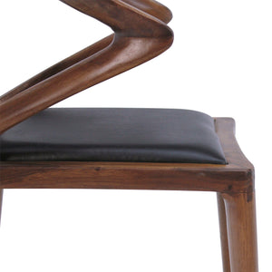 Isosceles Dining Guest Chair - Solid Walnut - Black Leather Seat - MCM - Rustic Deco Incorporated