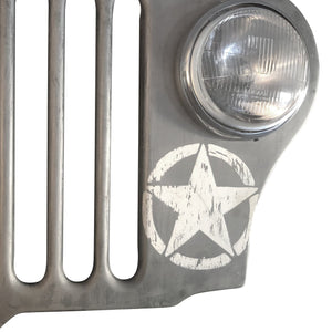 Jeep Grille Lighted Wall Art Willys Army Headlights - WWII Silver - Rustic Deco Incorporated