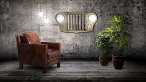 Jeep Grille Lighted Wall Art Willys Headlights - WWII Army Green - Rustic Deco Incorporated