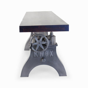 KNOX Adjustable Bench Dining to Bar Height - Industrial Iron Crank - Ebony Top - Rustic Deco Incorporated