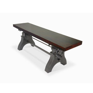 KNOX Adjustable Bench Dining to Bar Height - Industrial Iron Crank - Ebony Top - Rustic Deco Incorporated