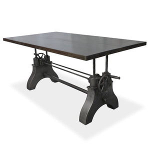 KNOX Adjustable Coffee to Dining Table - Industrial Iron Crank - Ebony Top - Rustic Deco Incorporated