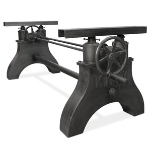 KNOX Adjustable Coffee to Dining Table - Industrial Iron Crank - Ebony Top - Rustic Deco Incorporated