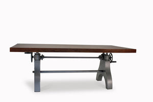 KNOX Adjustable Dining Table - Embossed Cast Iron Base - Provincial - Rustic Deco Incorporated