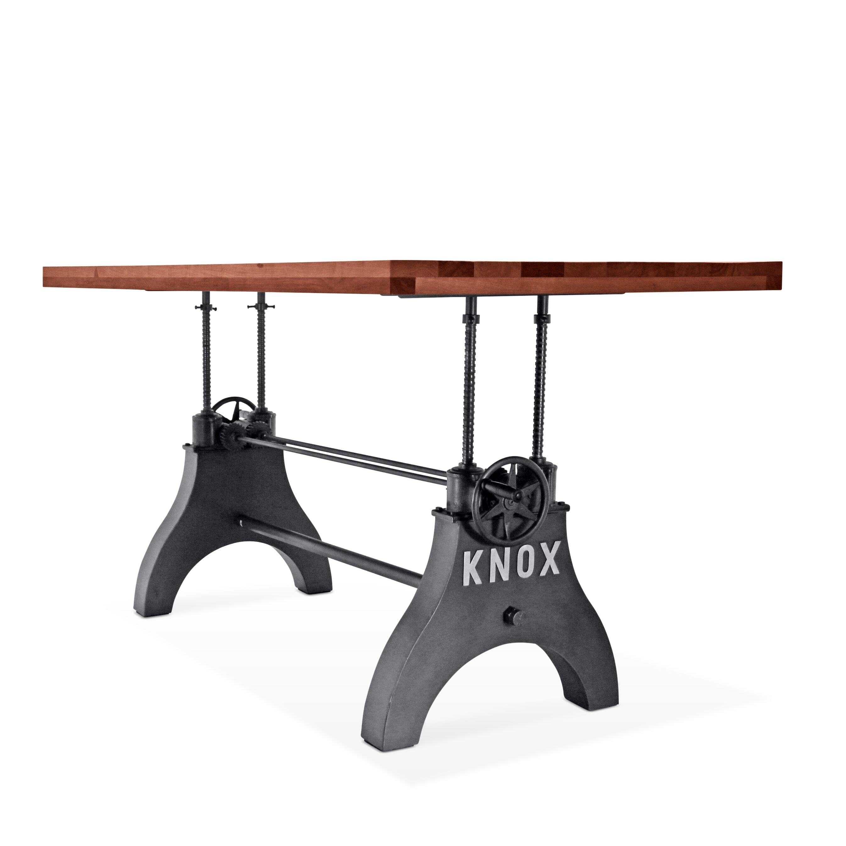 KNOX Adjustable Height Dining Table - Cast Iron Base - Rustic Mahogany ...