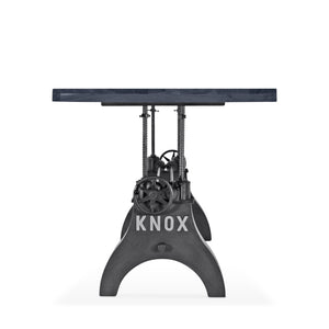 KNOX Adjustable Height Dining Table - Cast Iron Crank Base - Gray Top Dining Table Rustic Deco
