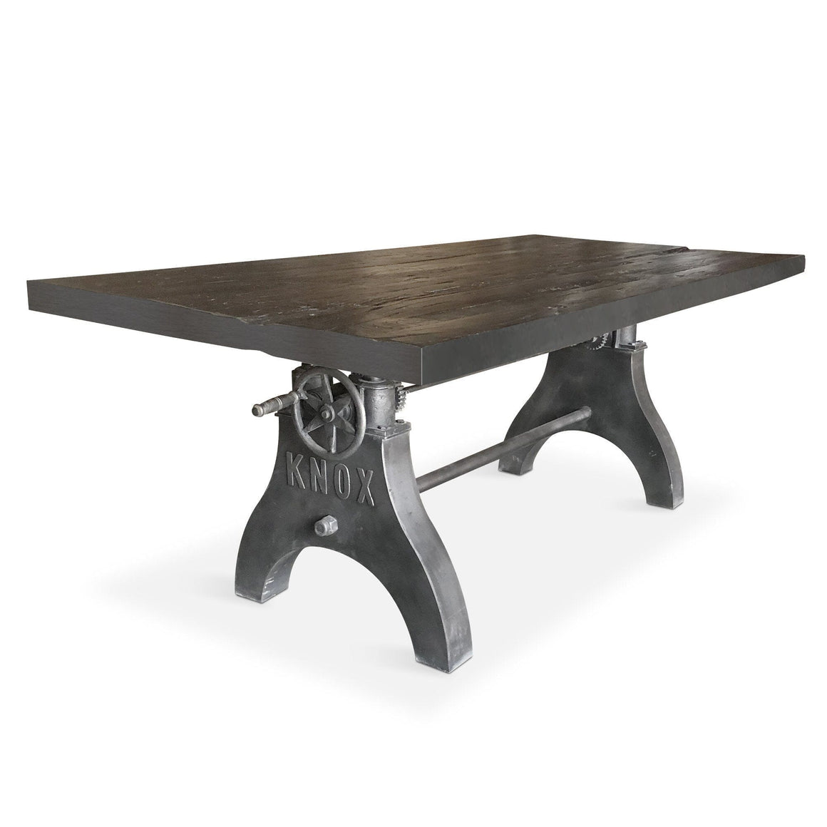 KNOX Adjustable Height Dining Table - Cast Iron Crank Base - Rustic Ebony - Rustic Deco Incorporated