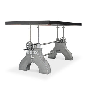 KNOX II Adjustable Dining Table - Embossed Cast Iron Base - Ebony Dining Table Rustic Deco