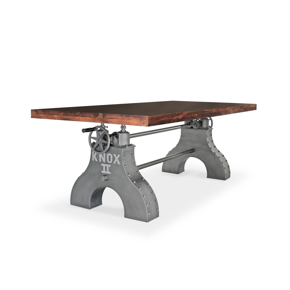 KNOX II Adjustable Dining Table - Embossed Cast Iron Base - Mahogany Dining Table Rustic Deco