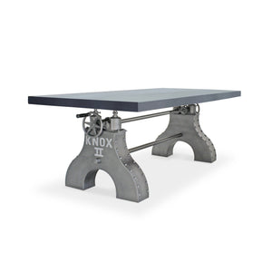 KNOX II Adjustable Dining Table - Embossed Cast Iron Base - Pewter Gray Dining Table Rustic Deco