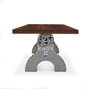 KNOX II Adjustable Dining Table - Embossed Cast Iron Base - Rustic Walnut Dining Table Rustic Deco