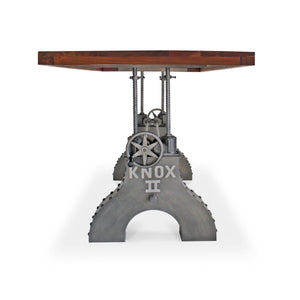 KNOX II Adjustable Dining Table - Embossed Cast Iron Base - Rustic Walnut Dining Table Rustic Deco