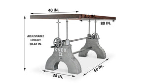 KNOX II Adjustable Dining Table - Embossed Cast Iron Base - Walnut Dining Table Rustic Deco