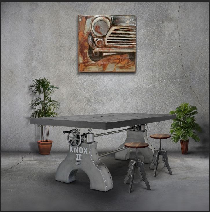 KNOX II Adjustable Height Industrial Crank Dining Table Base Desk - Iron DIY Rustic Deco