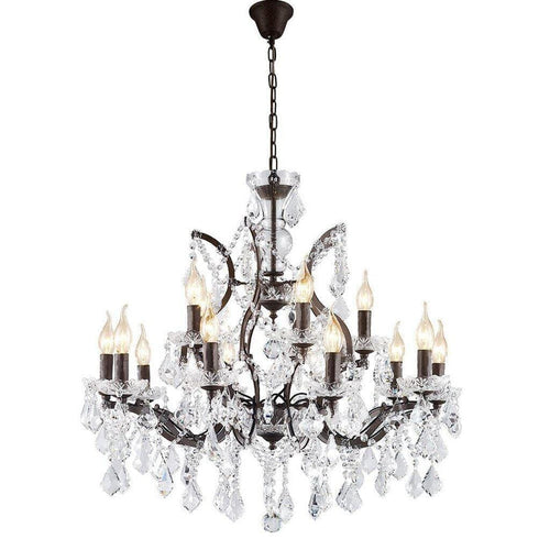 Large 14-Light Classic Crystal and Distressed Iron Chandelier 26" - Rustic Deco Incorporated