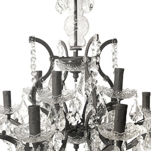 Large 14-Light Classic Crystal and Distressed Iron Chandelier 26" - Rustic Deco Incorporated