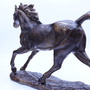 Large Galloping Horse Figurine - Metal Stallion Statue - Bronze Finish - Rustic Deco Incorporated