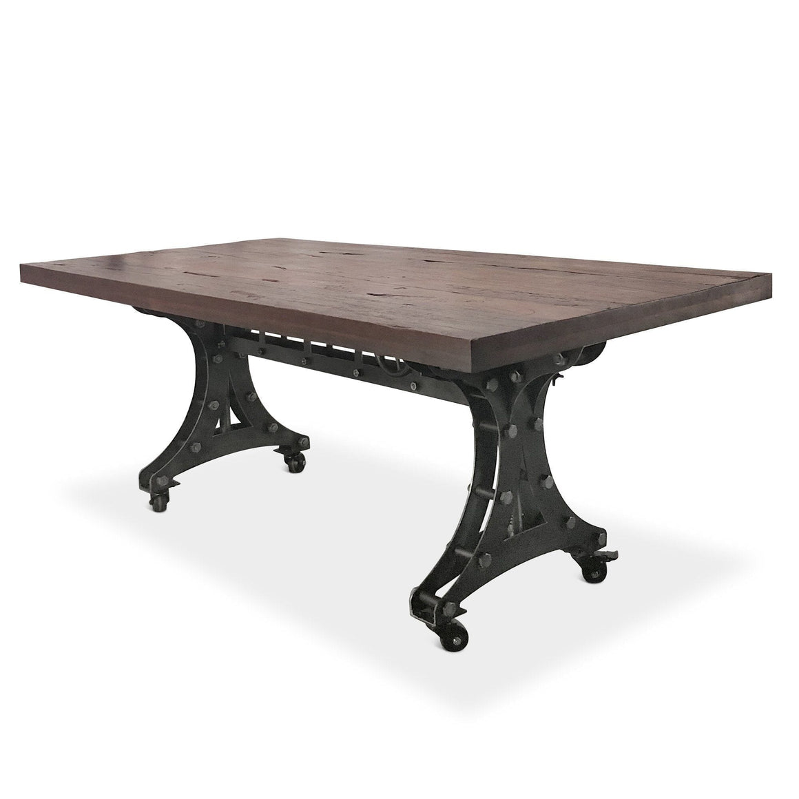 Longeron Industrial Dining Table - Adjustable - Casters - Rustic Mahogany - Rustic Deco Incorporated
