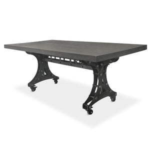 Longeron Industrial Dining Table - Adjustable - Casters - Weathered Gray - Rustic Deco Incorporated