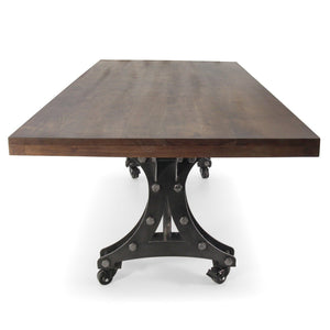 Longeron Industrial Dining Table - Adjustable Height - Casters - Walnut Top - Rustic Deco Incorporated