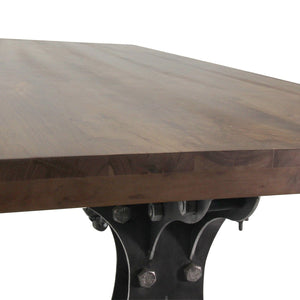 Longeron Industrial Dining Table - Adjustable Height - Casters - Walnut Top - Rustic Deco Incorporated