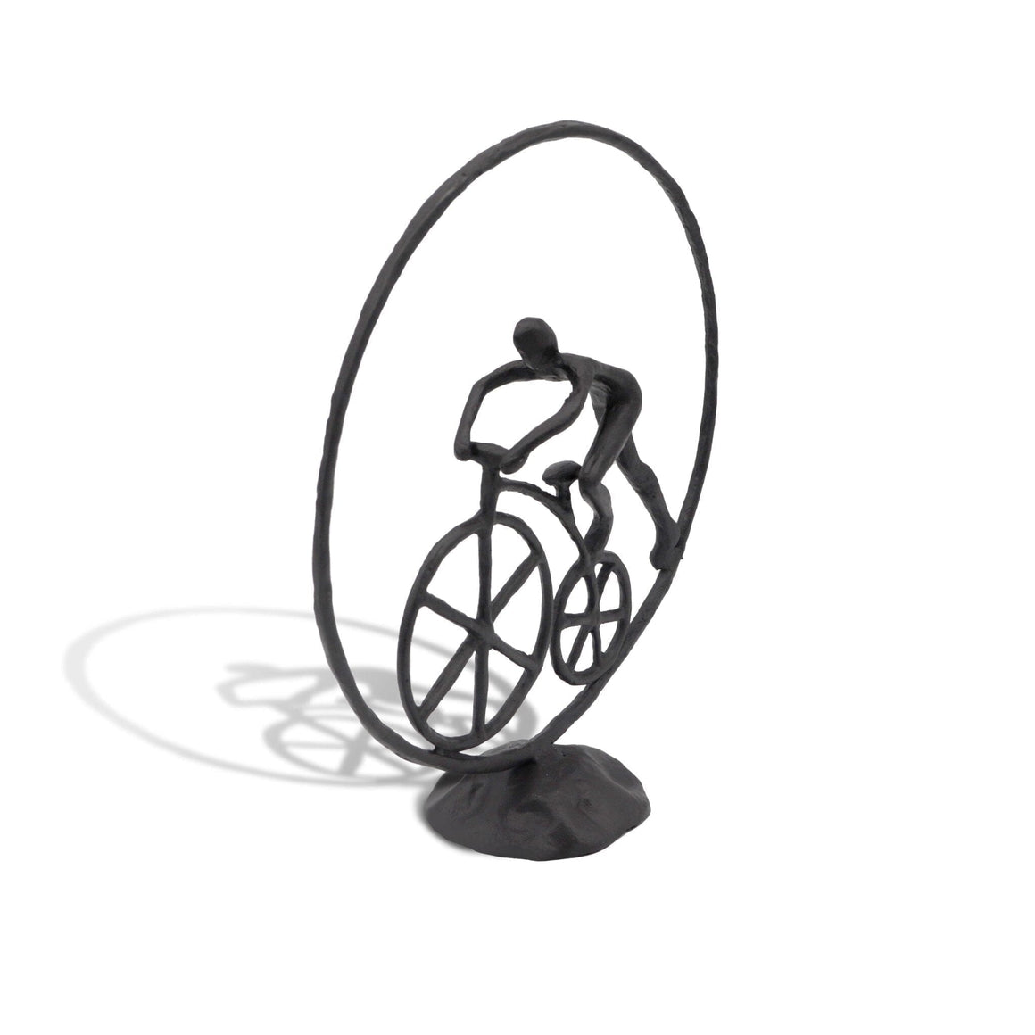Man in Circle Bicycle Sculpture - Metal Figurine - Cast Iron - Abstract Art - Rustic Deco Incorporated