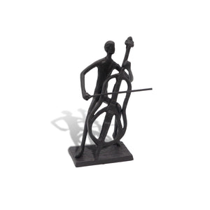 Musician Playing Cello Sculpture Figurine - Cast Iron - Abstract - Rustic Deco Incorporated