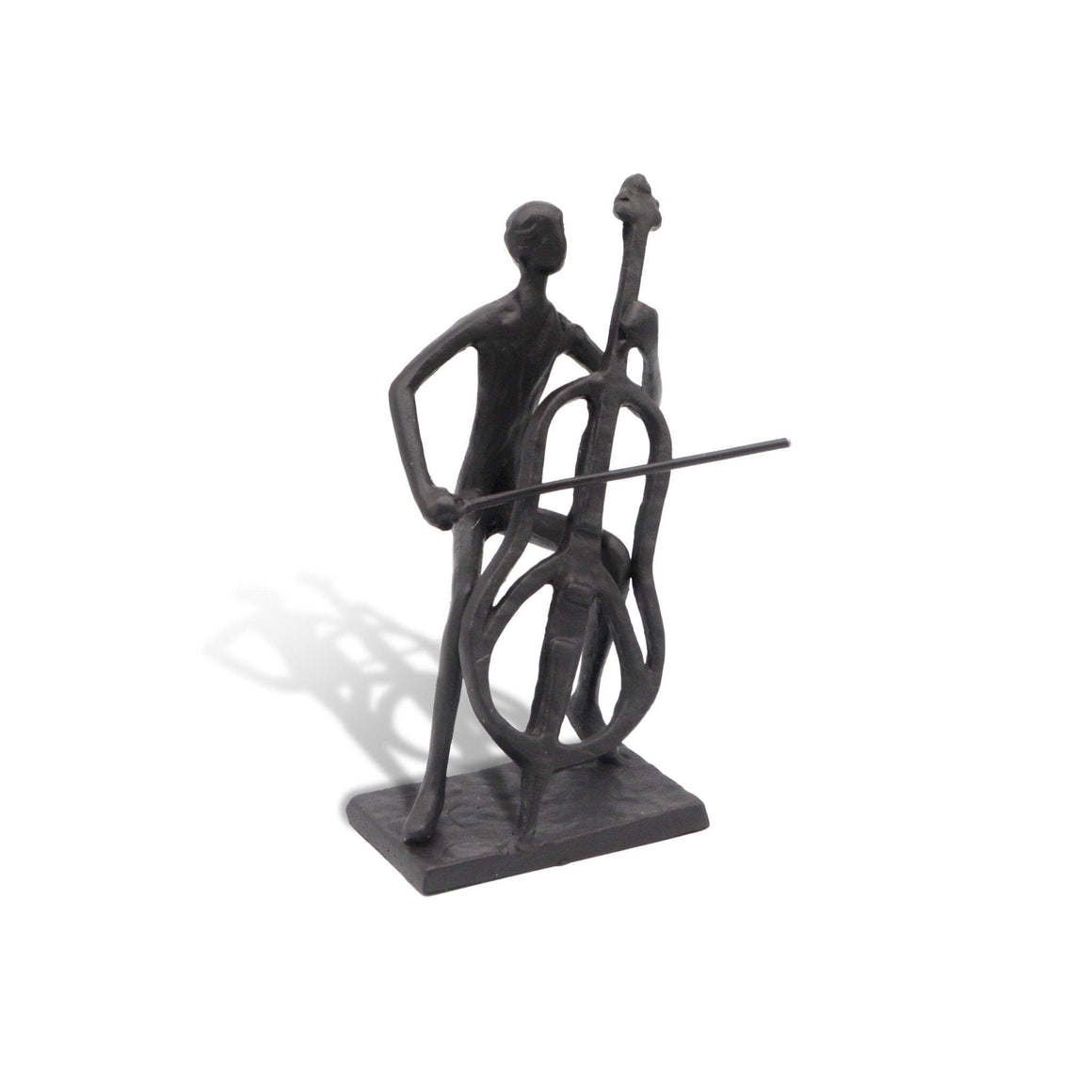 Musician Playing Cello Sculpture Figurine - Cast Iron - Abstract - Rustic Deco Incorporated