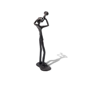 Musician Playing Horn Sculpture Figurine - Cast Iron - Abstract Art - Rustic Deco Incorporated