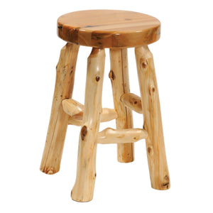 Natural Cedar Log Round Counter Stool - 24" high - Liquid Glass Finish - Rustic Deco Incorporated