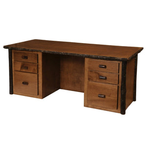 Natural Hickory Log Executive Desk - Custom Handmade USA - Armor Finish - Rustic Deco Incorporated