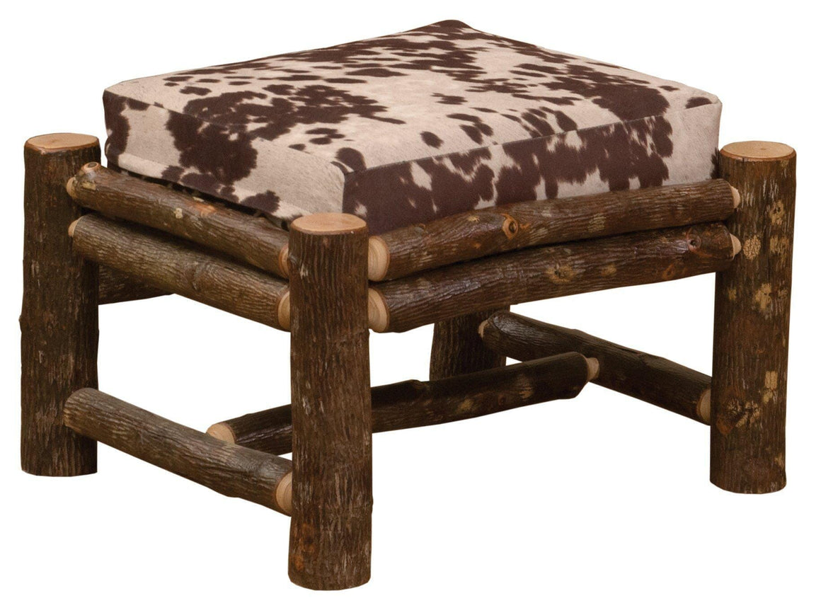 Natural Hickory Log Frame Ottoman - Lounge Chair - Includes Fabric and Cushion - Rustic Deco Incorporated