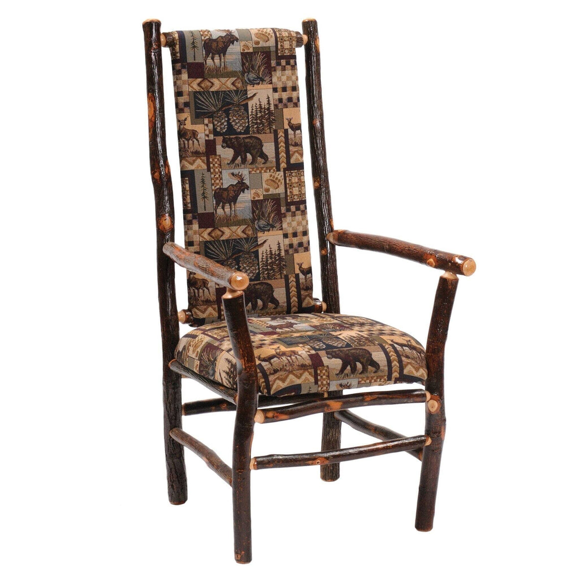 Natural Hickory Log High-back Upholstered Arm Chair - Standard Finish - Rustic Deco Incorporated
