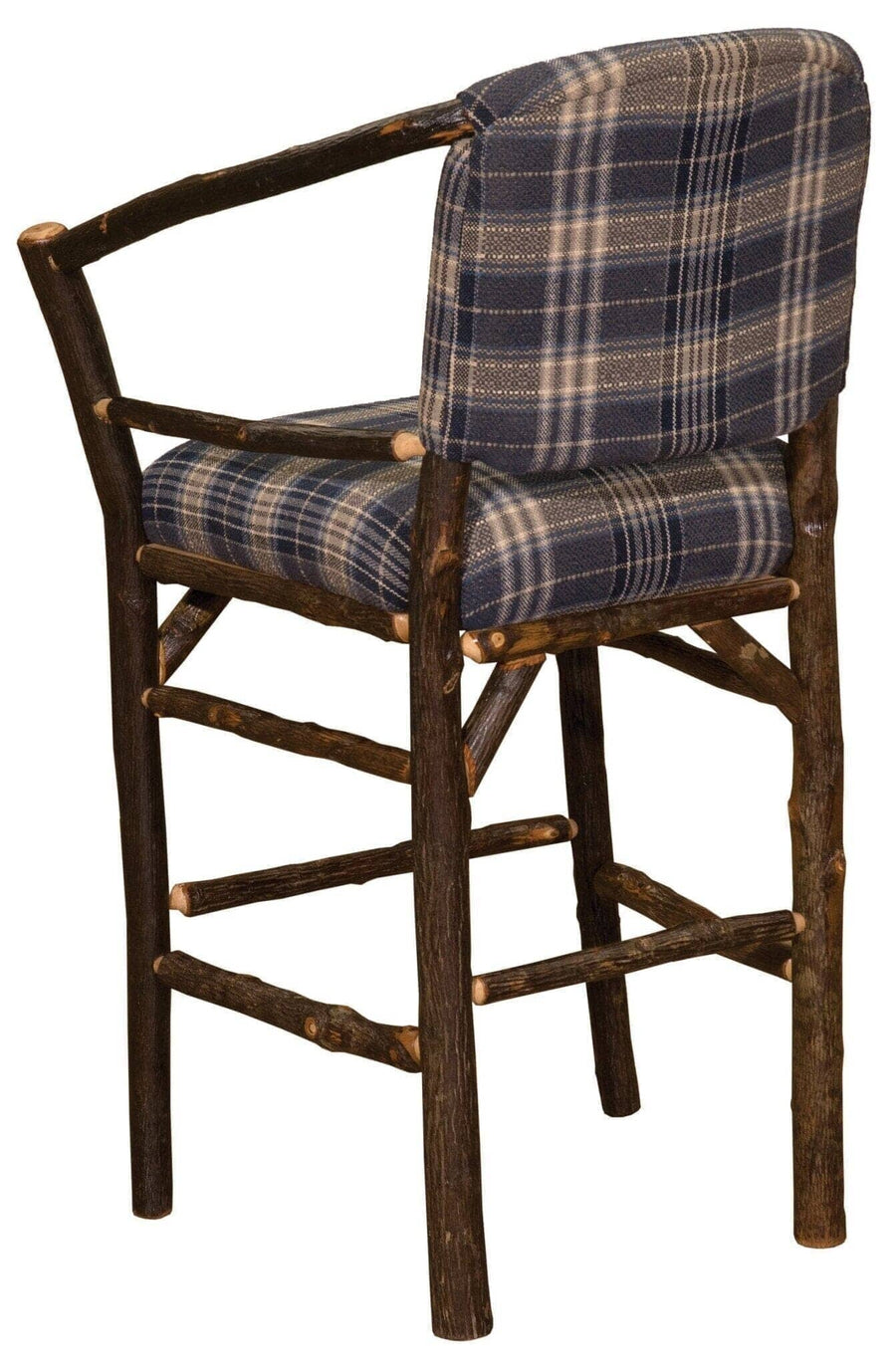 Natural Hickory Log Hoop Bar Stool Chair - Custom Upholstered - 30" - Rustic Deco Incorporated