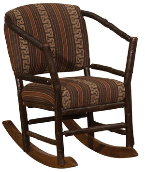 Natural Hickory Log Hoop Rocking Chair with Upholstered Seat & Back - Rustic Deco Incorporated