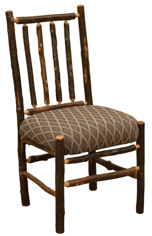 Natural Hickory Log Spoke Side Chair - Upholstered Seat - Standard Finish - Rustic Deco Incorporated