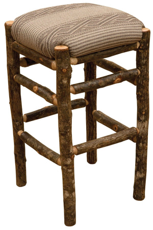 Natural Hickory Log Square Backless Barstool Stool Upholstered - 30" high - Rustic Deco Incorporated