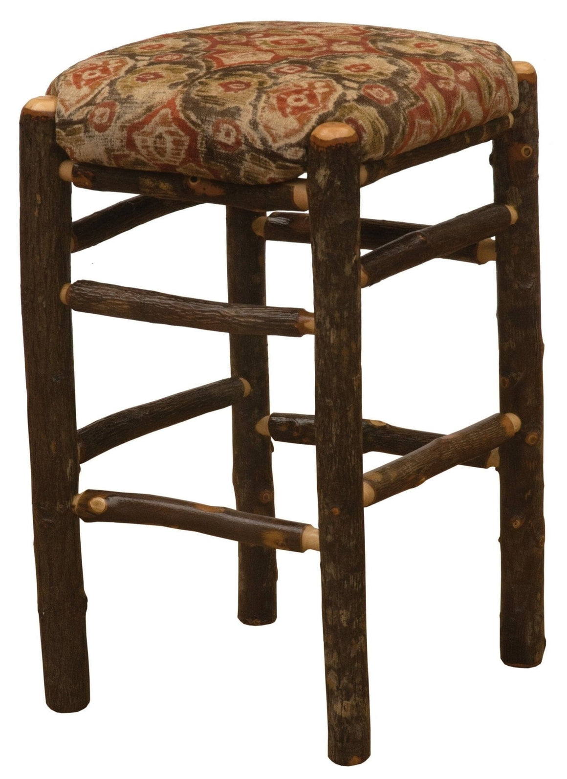 Natural Hickory Log Square Backless Counter Stool with Upholstered Seat - 24" - Rustic Deco Incorporated