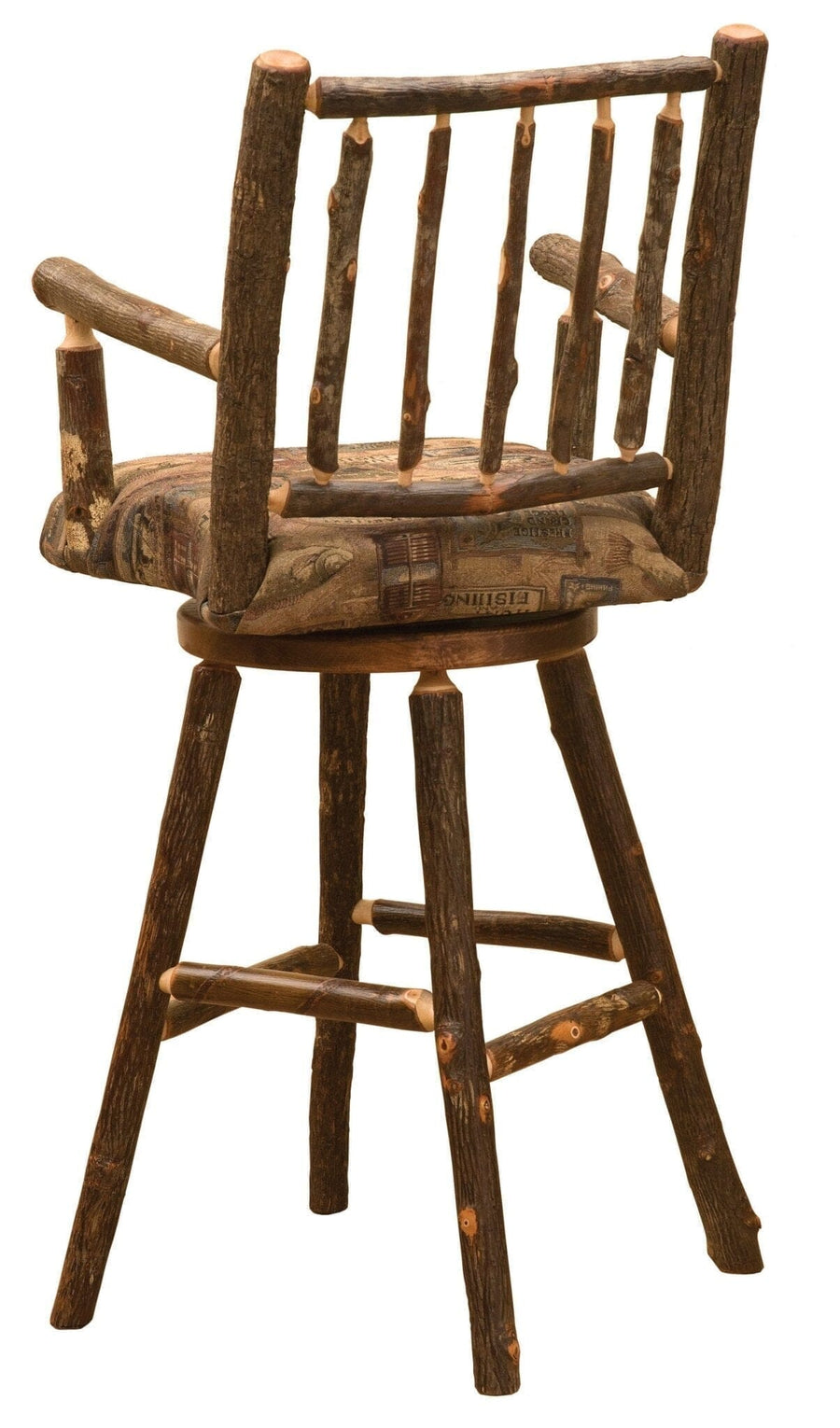 Natural Hickory Log Swivel Seat - Upholstered - 30" - Barstool - Rustic Deco Incorporated