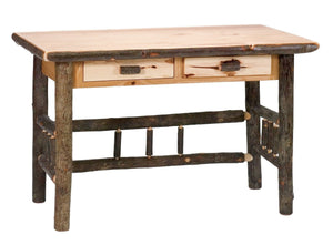 Natural Hickory Log Writing Desk with Two Drawers - Armor Finish - Rustic Deco Incorporated