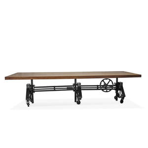 Otis Steel Communal Table - Adjustable Height - Iron Crank - Casters - Natural Top DIY Rustic Deco