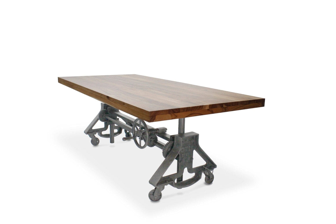 Otis Steel Dining Table - Adjustable Height - Iron Base - Casters - Natural - Rustic Deco Incorporated